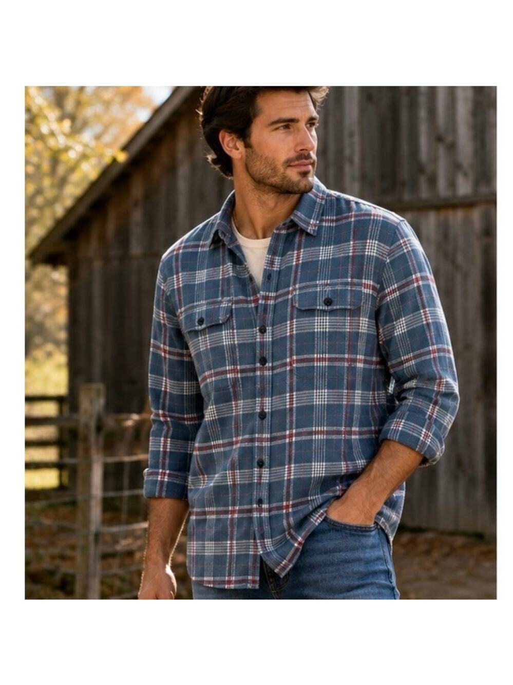 Lucky Brand Mens XL Plaid Flannel Shirt Blue Red White Classic Fit NWT